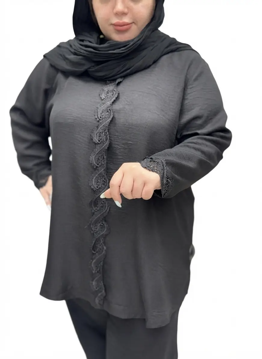 شومیز مشکی مجلسی سایز بزرگ زنانه طرح گیپور